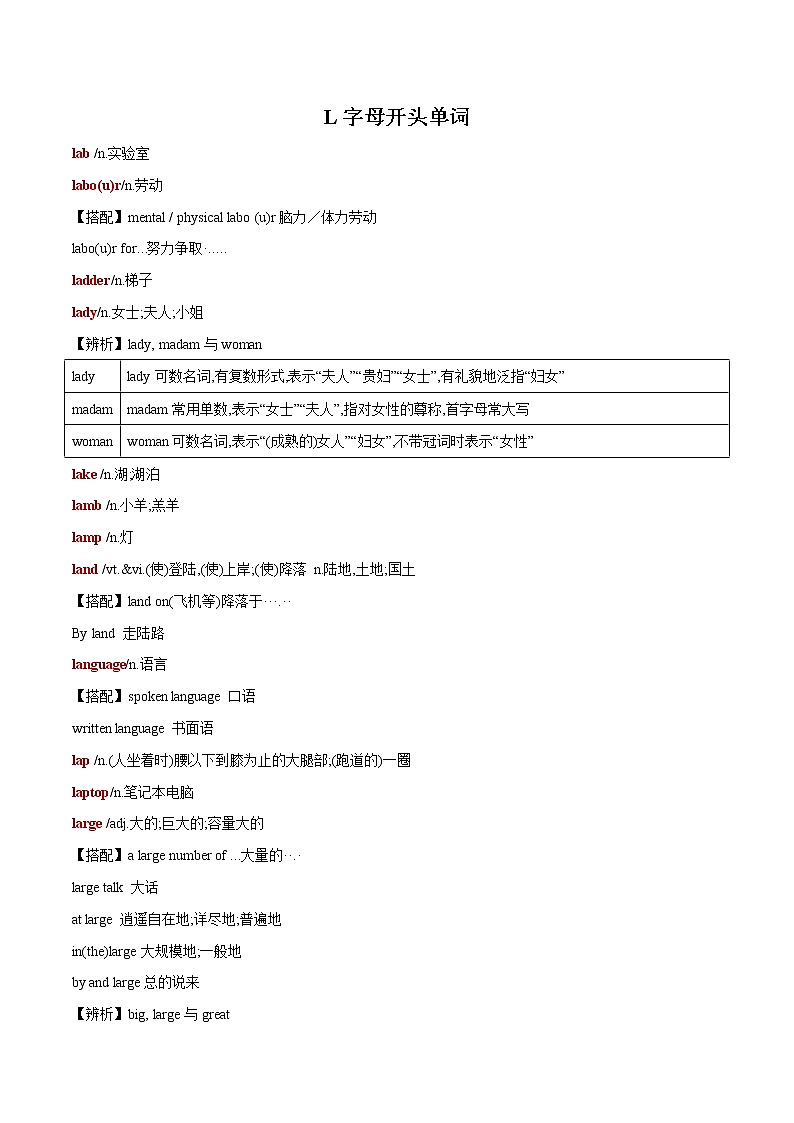 2022-2023中考英语必记单词L字母开头第1页