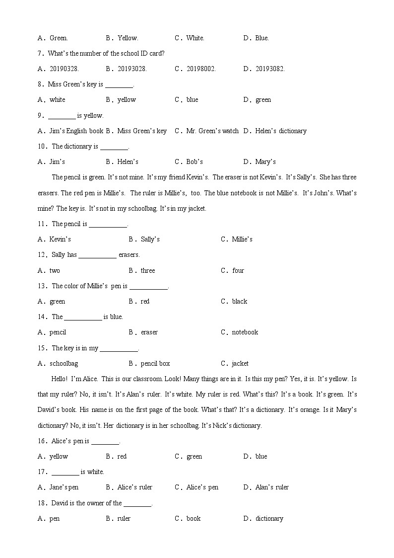 Unit 3 单元话题阅读理解专项练习-2022-2023学年七年级英语上册单元重难点易错题精练(人教版)第2页