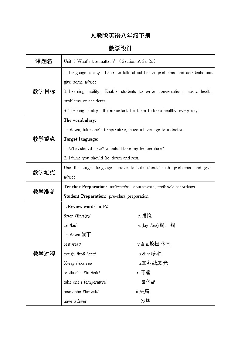 unit1 What's the matter Section A (2a-2d) 课件+教案+音视频素材01