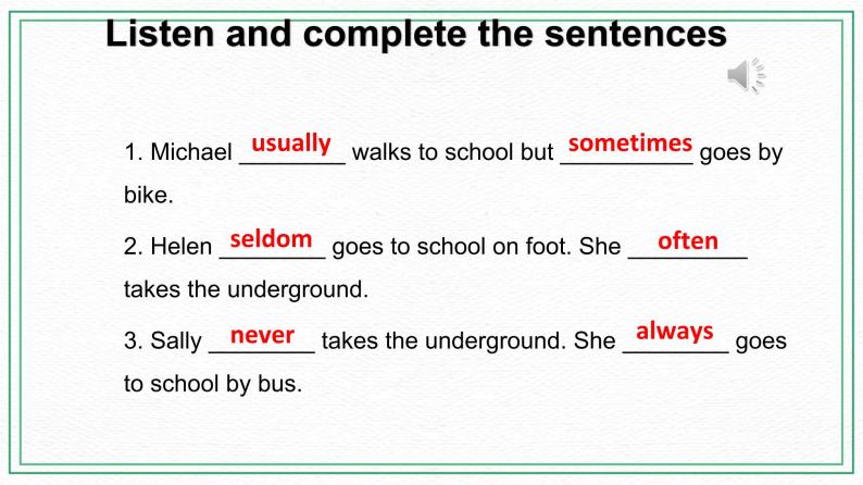 Unit 5 Our school life Topic 1 I usually come to school by subway Section B 课件+教案+练习+音视频07