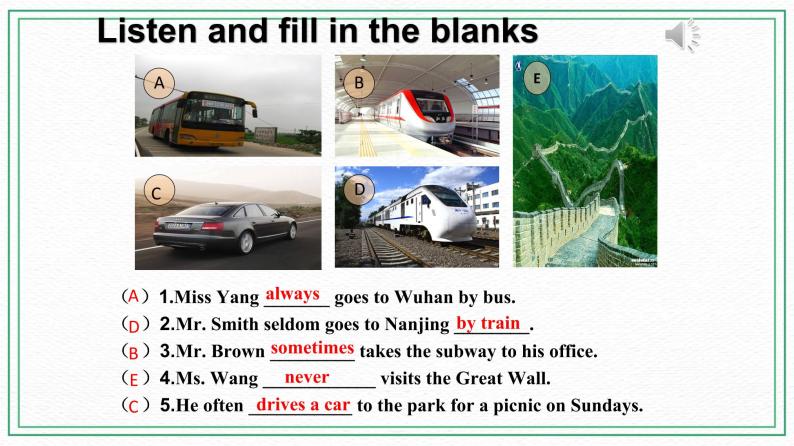 Unit 5 Our school life Topic 1 I usually come to school by subway Section D 课件+教案+练习+音视频04