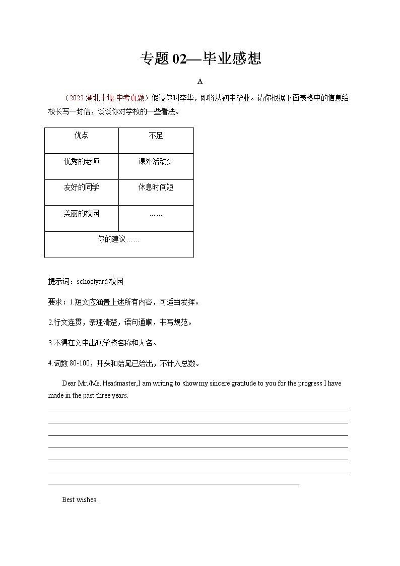 专题02 毕业感想-备战中考英语热点话题满分作文强化训练第1页