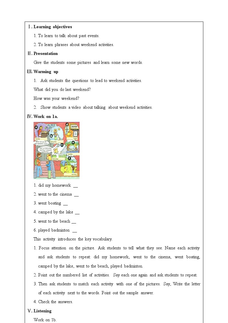 Unit 12 What did you do last weekend.SectionA(1a-2d)教案第2页