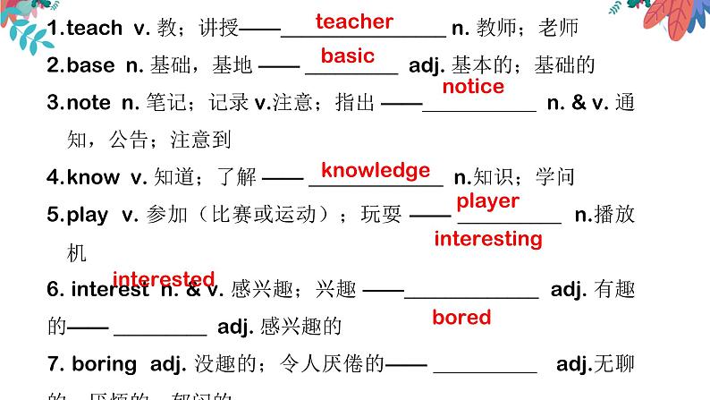 人教版(go for it)中考一轮复习—重点单词变形和练习题课件第2页