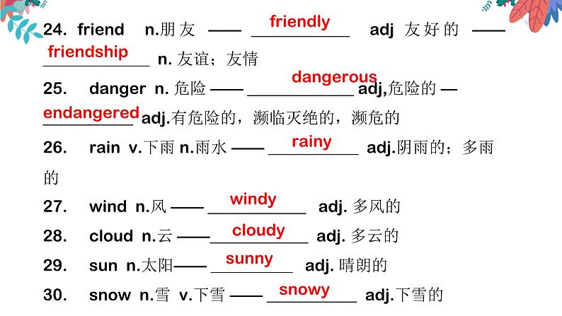 人教版(go for it)中考一轮复习—重点单词变形和练习题课件第6页