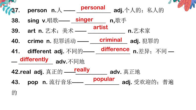 人教版(go for it)中考一轮复习—重点单词变形和练习题课件第8页