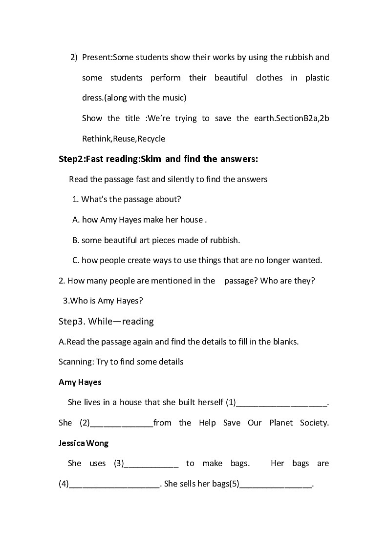 9年级英语人教全一册 Unit 13 We 're trying to save the earth Section B   教案6第2页