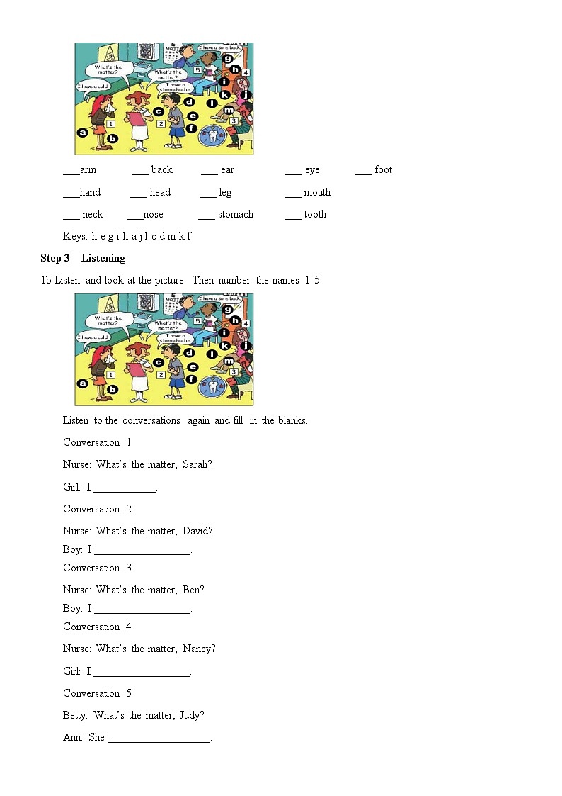 八年级下英语unit 1 what's the matter Section A 教案02