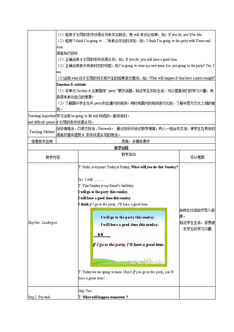 八年级上册英语 Unit10 If you go to the party, you 'll have a great time Section A 教案8第2页