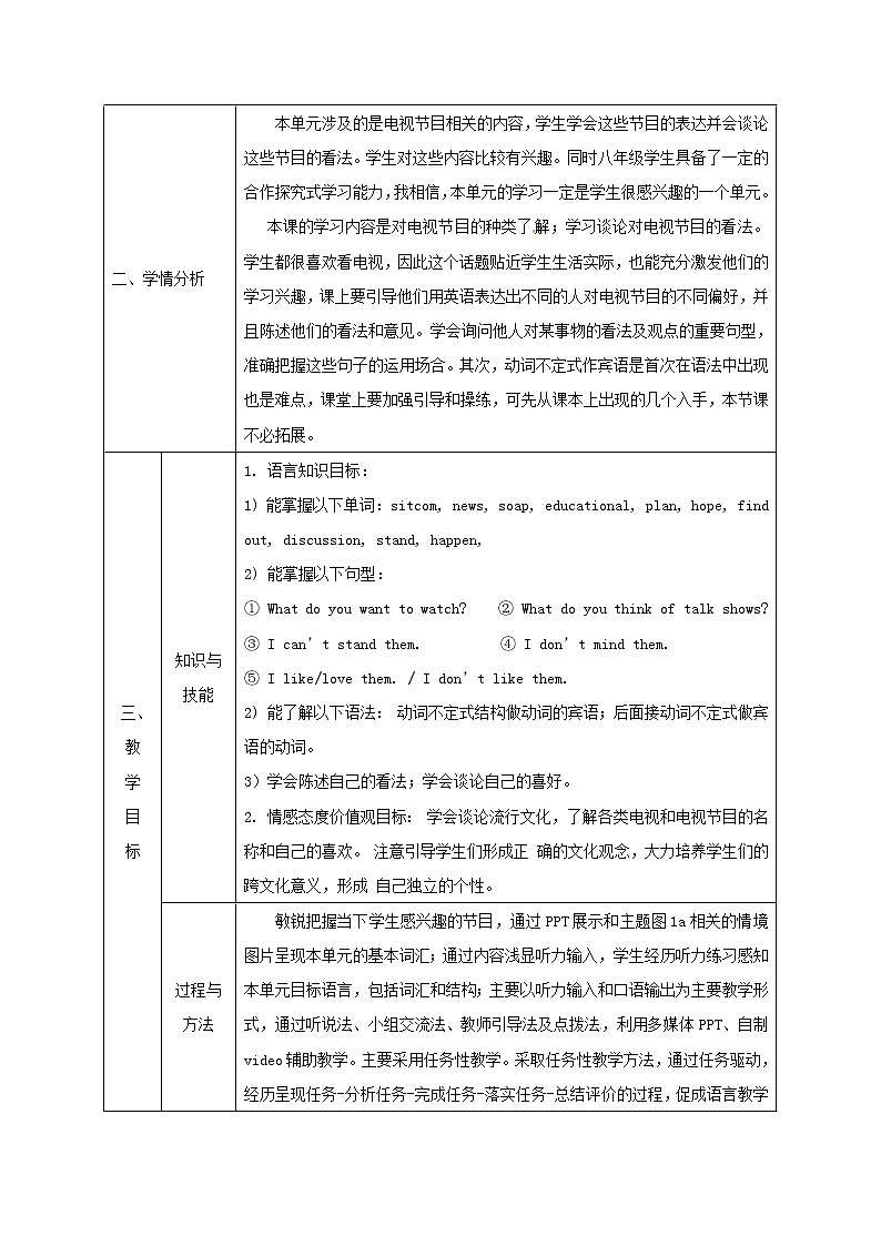 八年級上冊英語  Unit5 Do you want to watch a game show Section A  教案第2頁