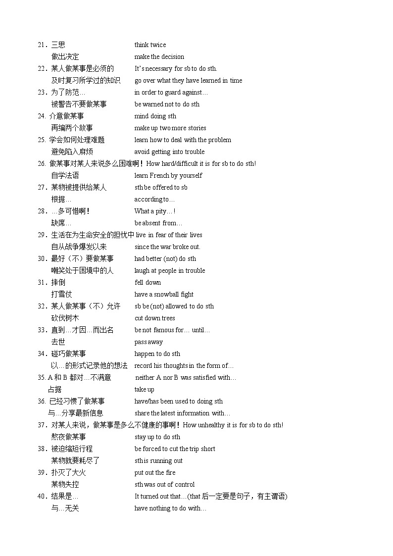 中考翻译重点词组背默第2页