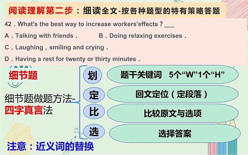 八年级英语(人教新目标)下册 英语阅读理解--解题方法 复习课件06