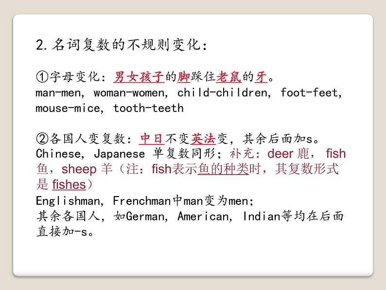中考英语(人教新目标)名词专题 复习课件07