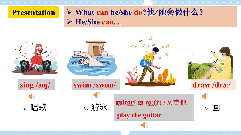 Unit1 Can you play the guitar ? SectionA (1a-2c ) (课件+导学案+素材)03