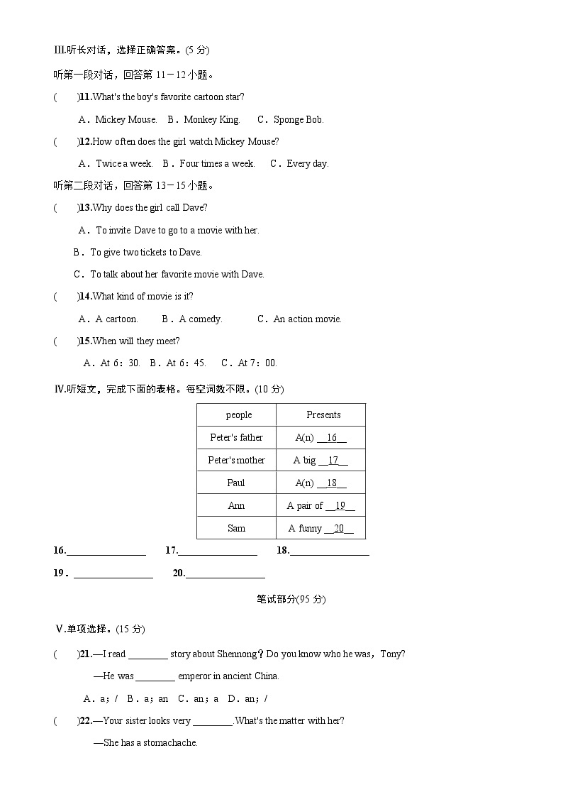 人教版英语八年级下册单元测试Unit602