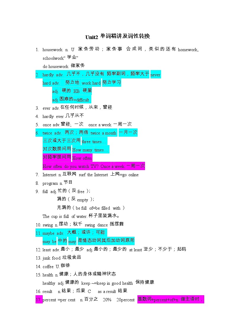 Unit 2 单词讲解及词性转换 人教版八年级英语上册第1页