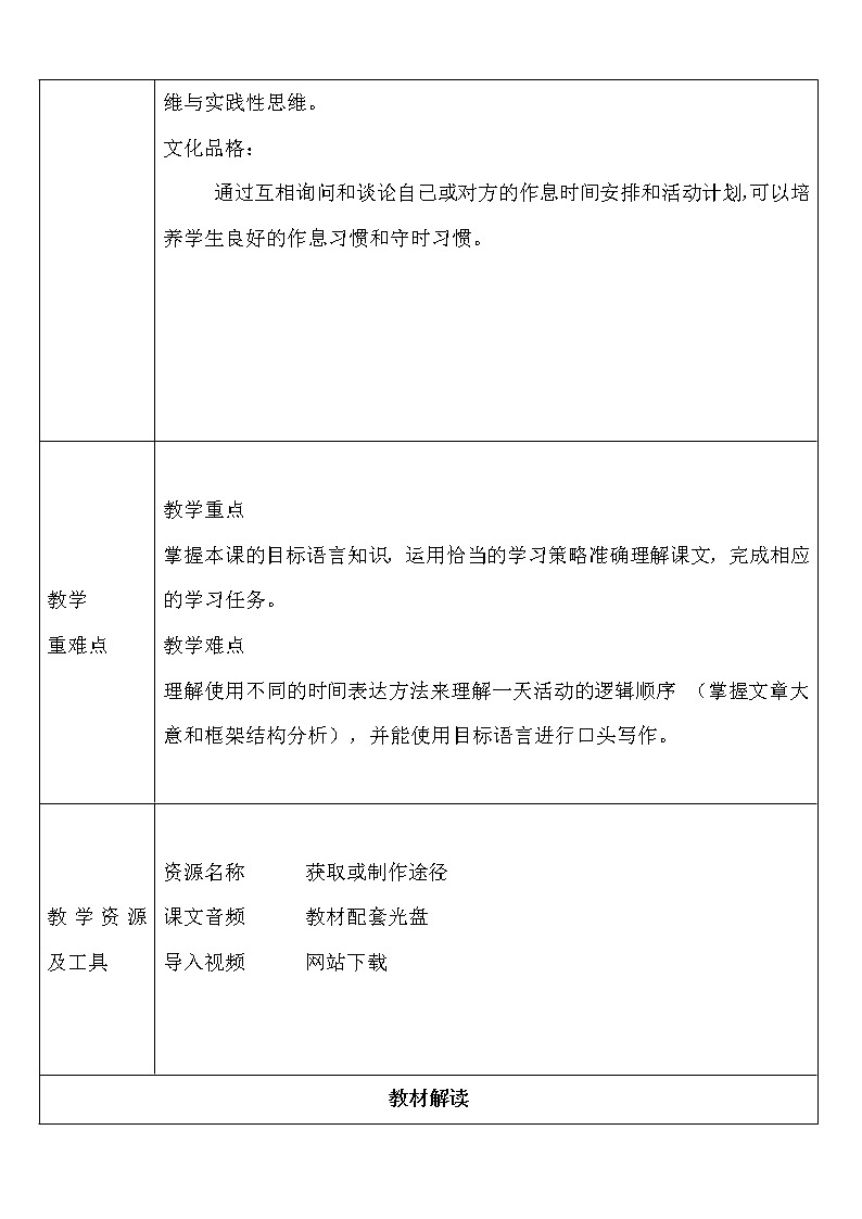 人教版七年级下册英语Unit 2 What time do you go to scho教学设计02