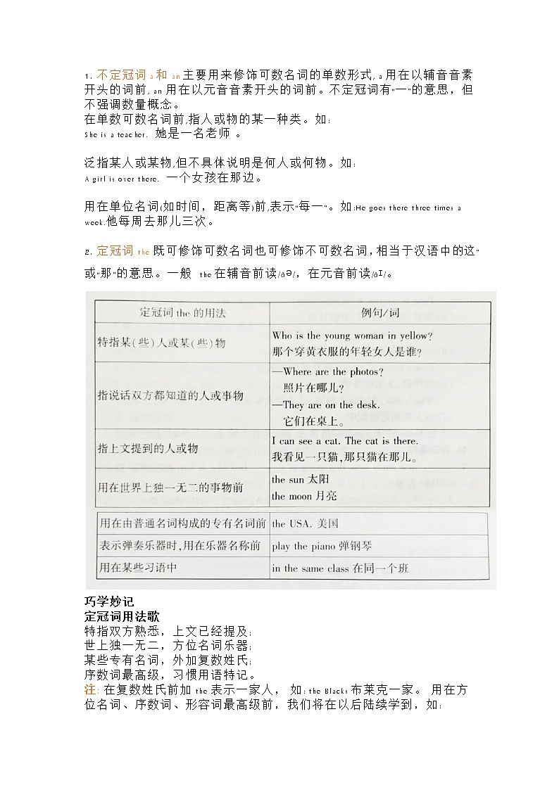 初一英语上册:不定冠词(a-an)用法要点整理第1页