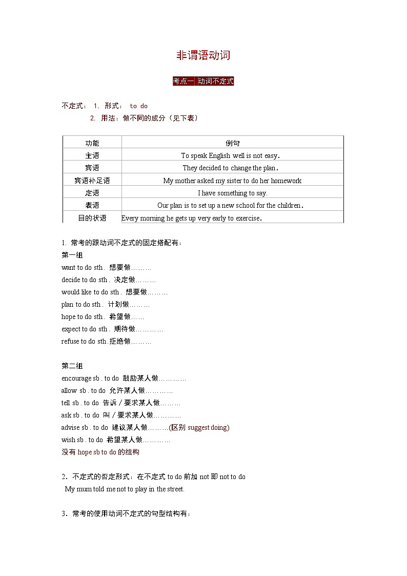 非谓语动词(含答案)——【中考二轮专题复习】2023年英语知识点专题精讲精练学案01