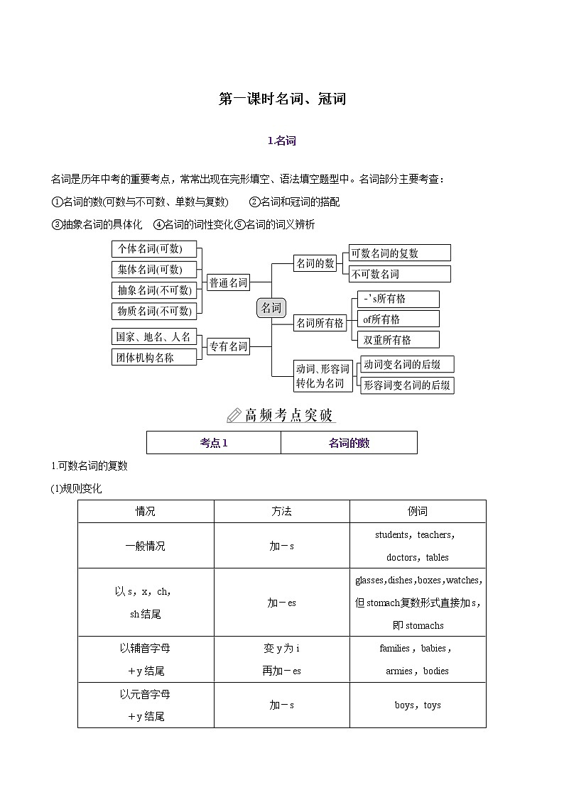 课时01.名词、冠词-中考英语四轮总复习(仁爱版)(学生版)第1页