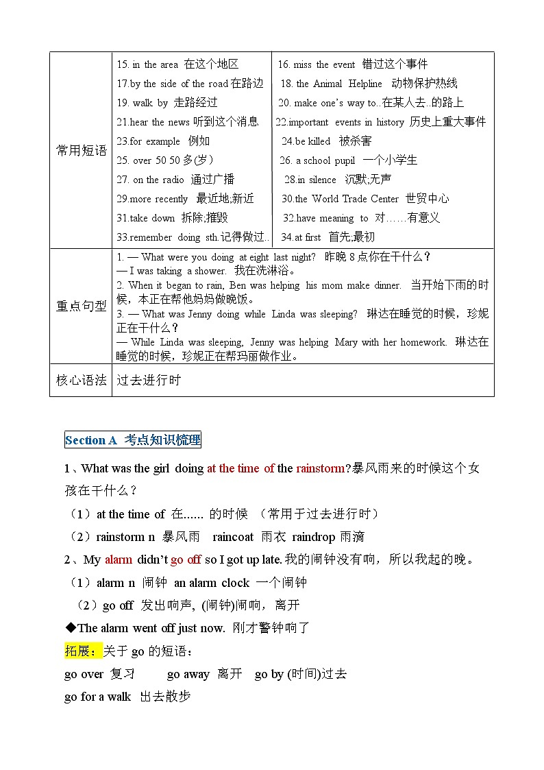 第5讲 Unit 5 What were you doing when the rainstorm came?拔尖版(教师版)第2页