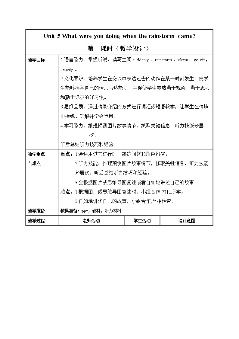 Unit 5 第1课时 Section A 1a-2d(教学设计第1页