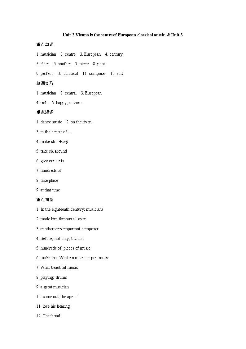 Module 12 Western music(模块单元 重点单词 短语 句型听写练习)外研版七年级英语下册01