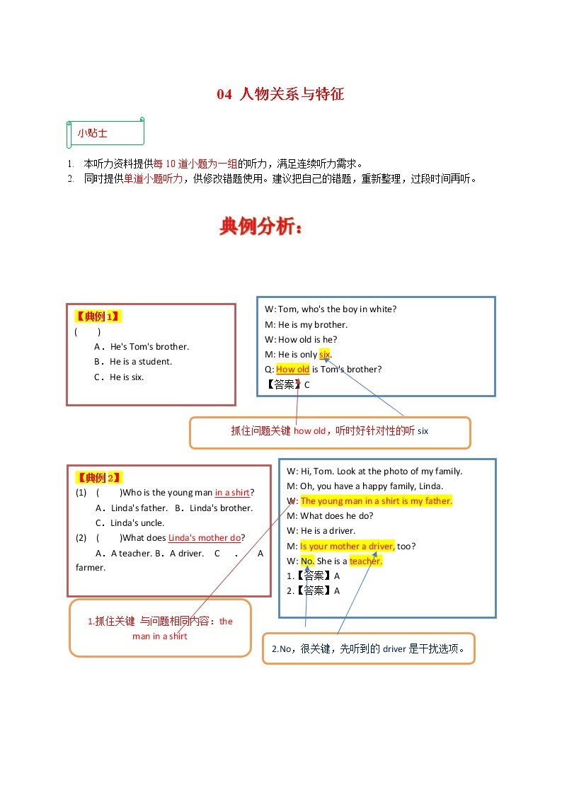 04 人物关系与特征——【全国通用】2023年中考英语听力易错题汇编（含MP3和听力原文）（原卷版+解析版）01