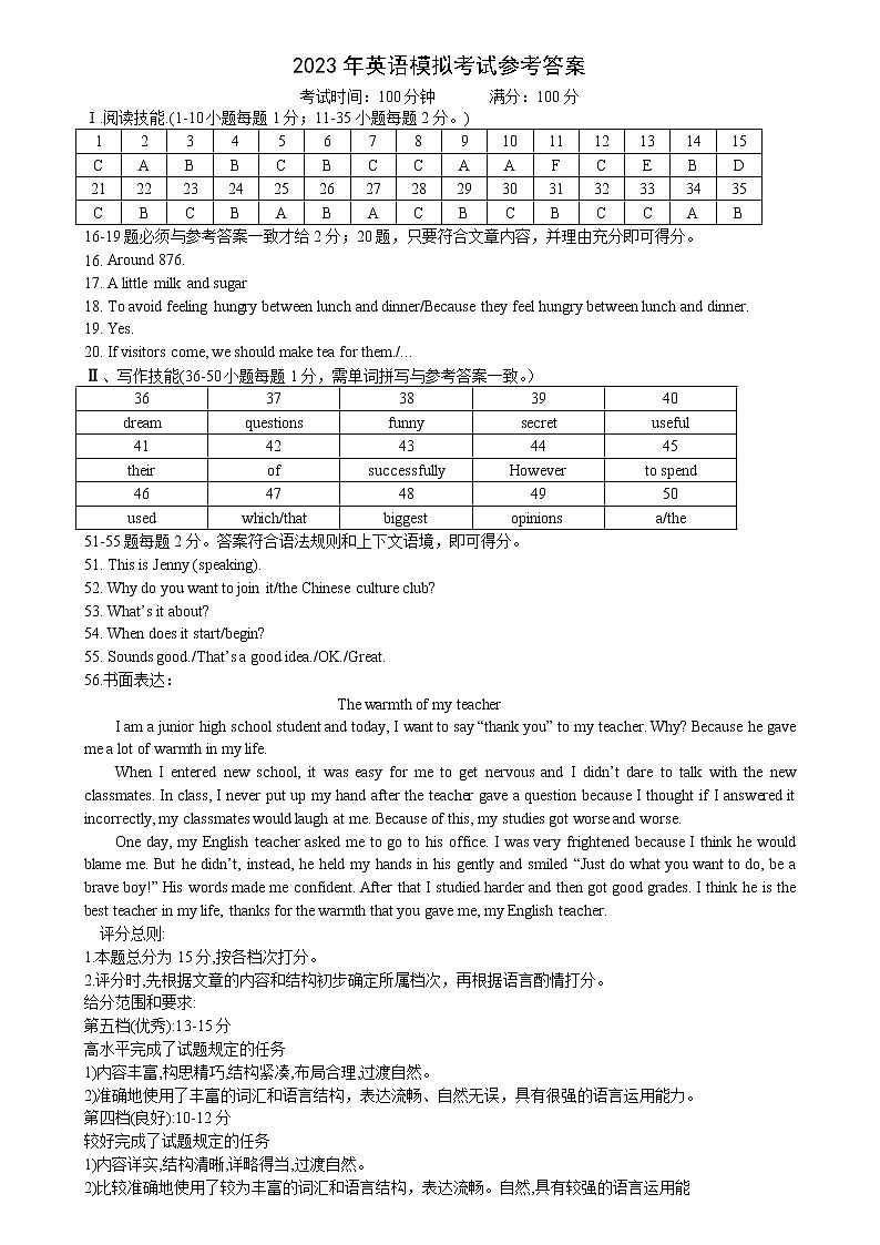 2023年湖南省衡阳市中考英语一模试卷01