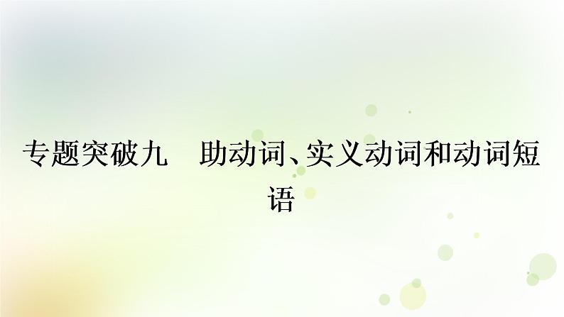 课标版中考英语复习语法专题突破九助动词、实义动词和动词短语教学课件第1页
