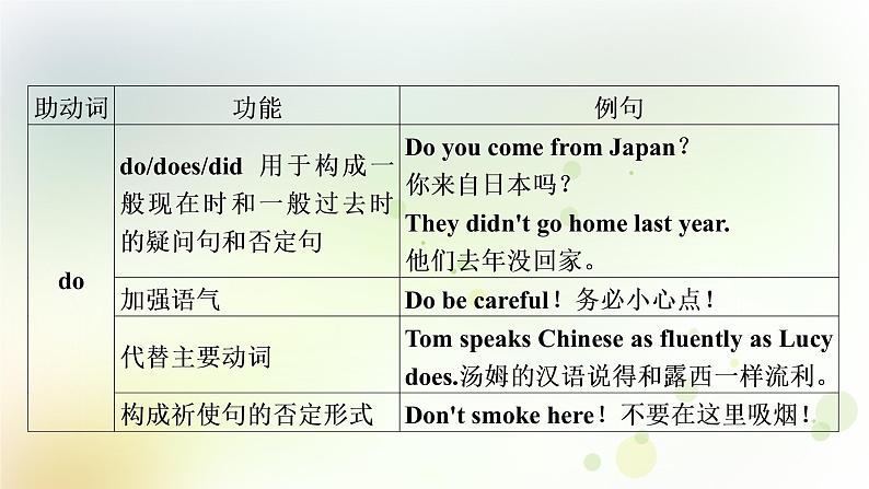 课标版中考英语复习语法专题突破九助动词、实义动词和动词短语教学课件第5页