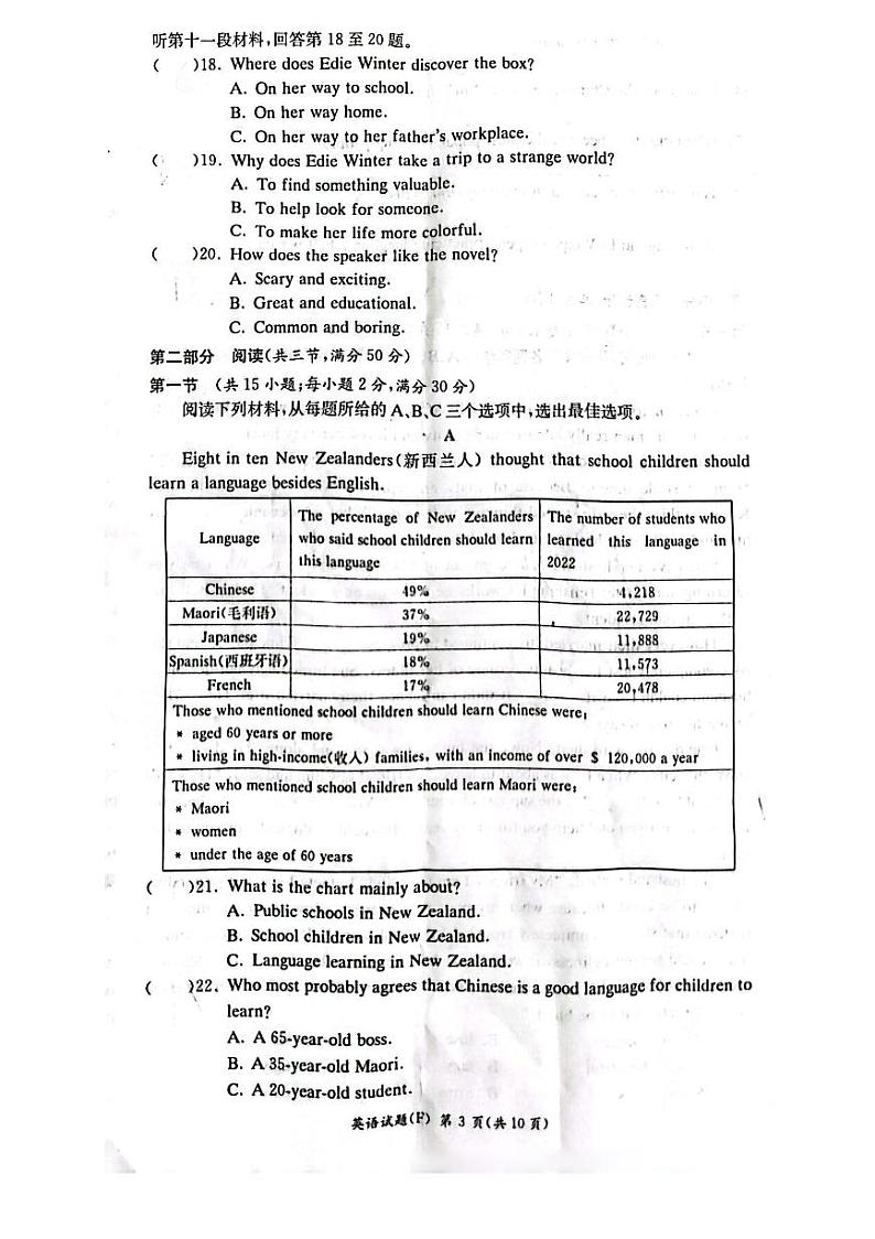 2023年湖南省长沙市师大附中教育集团中考一模英语试卷03