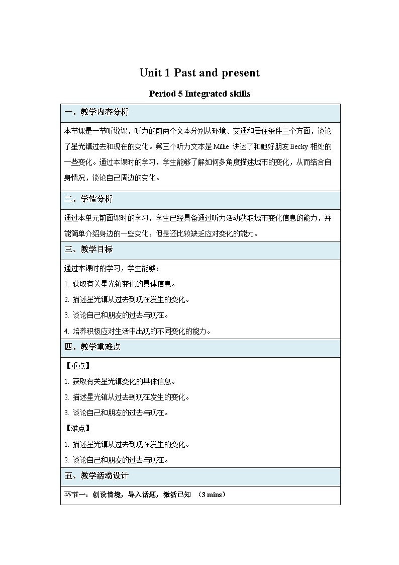 牛津译林版八年级英语下册Unit 1 Past and present Integrated skills示范公开课教案01