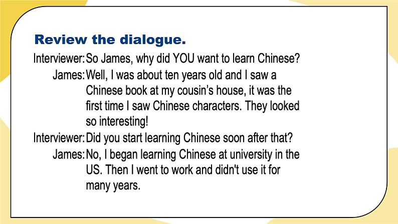 北师大版英语8年级上册 U1 Lesson 2 An Interview on TV 2 PPT课件07
