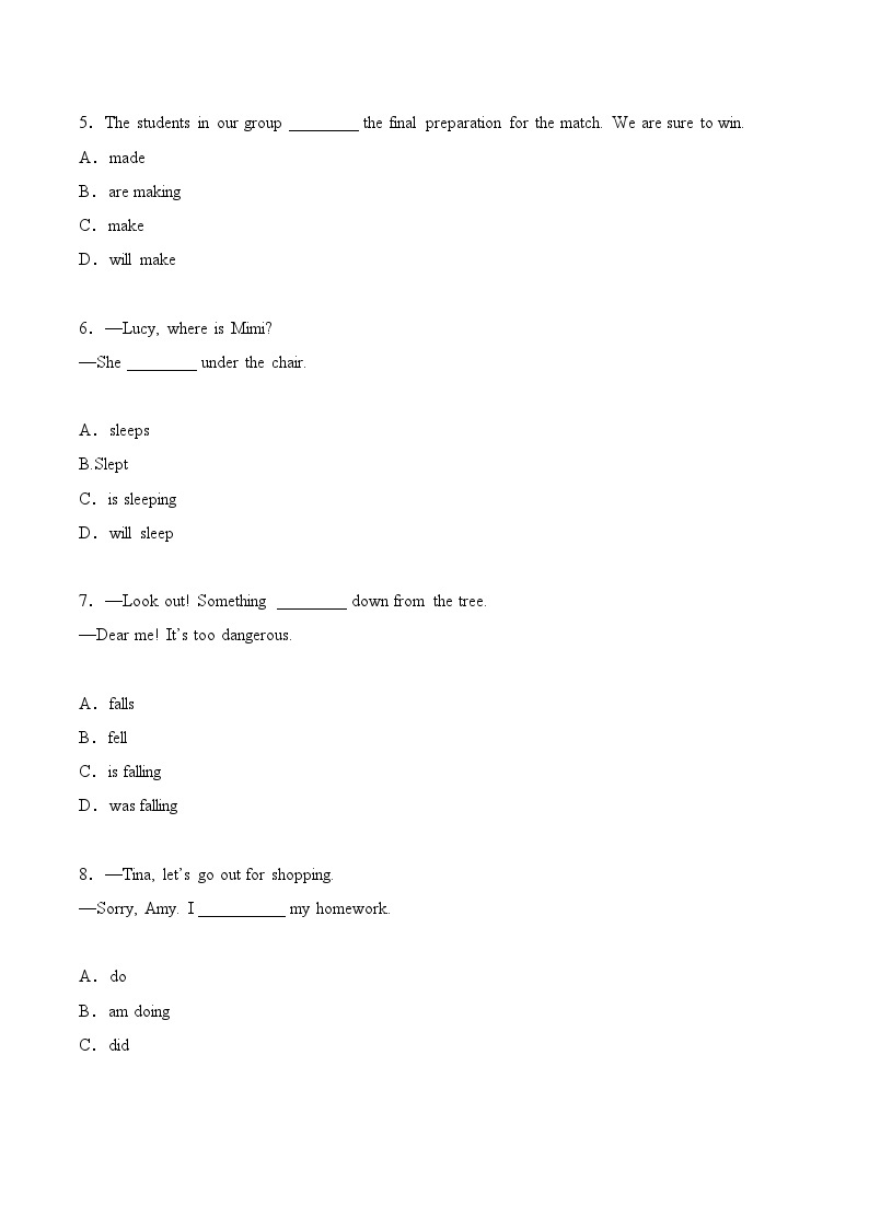 人教版英语七年级暑假作业 第10练 现在进行时的用法 (原卷版+解析版）03