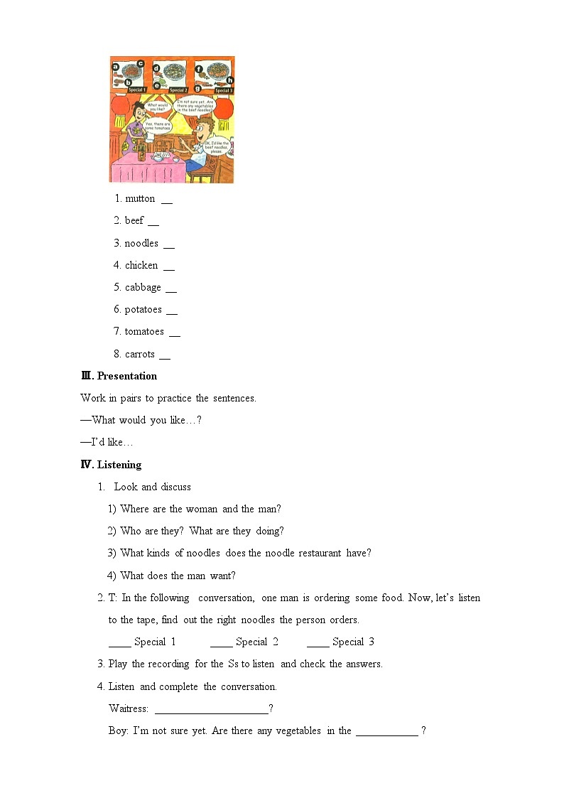 Unit 10 I 'd like some noodles.教案第3页