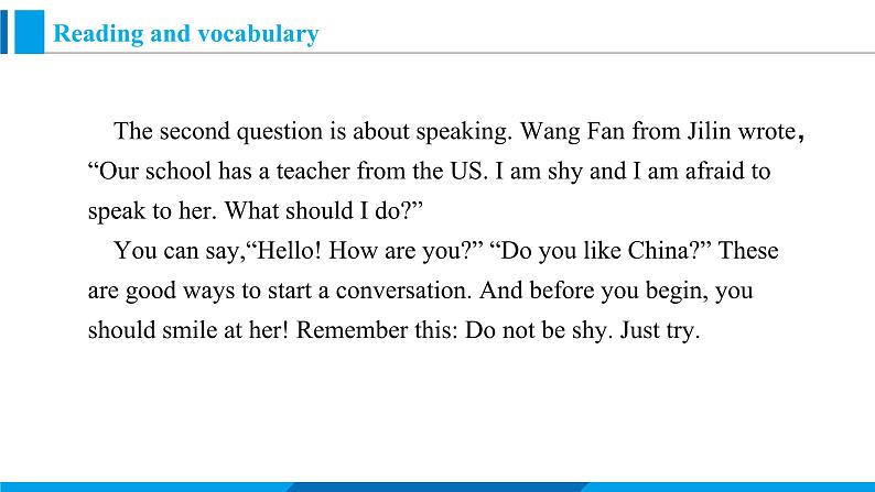 Module 1 Unit 2 You should smile at her!(课件)外研版英语八年级上册第7页