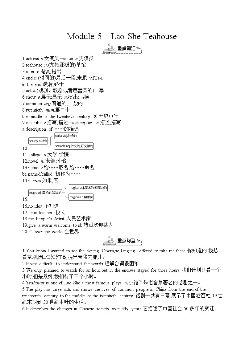 Module 5 Lao She Teahouse(模块重点知识必备) 外研版英语八年级上册第1页