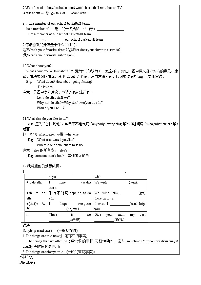 Unit2 知识清单及练习牛津译林版七年级英语上册02