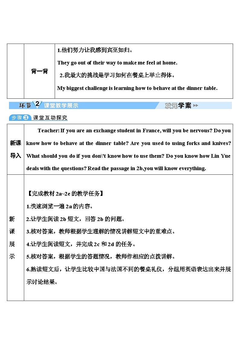 2023九年级英语全册Unit10You'resupposedtoshakehandsSectionB第4课时2a_2e教案新版人教新目标版02