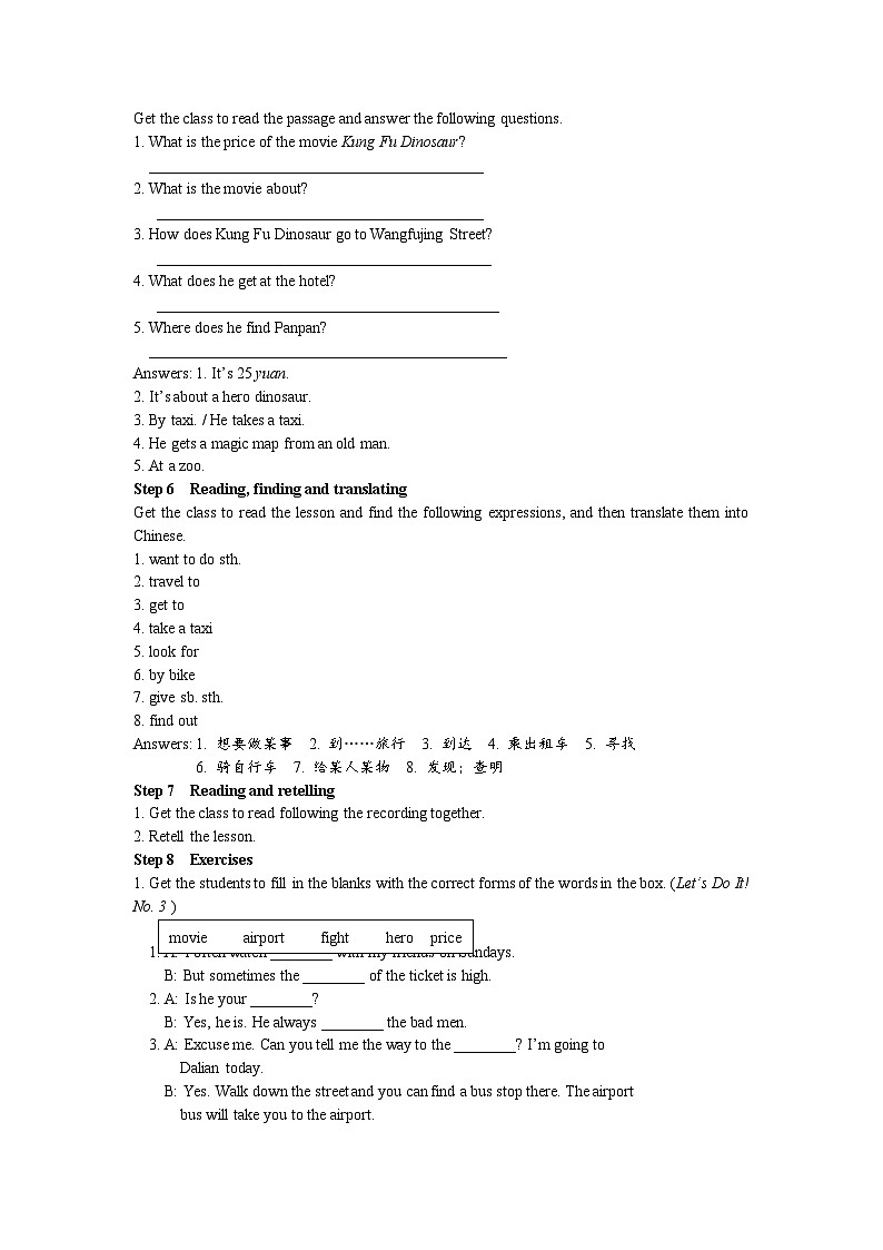 冀教版英语 七年级上册Unit 6 Let's Go! Lesson 36 Let’s Go to the Movie Theatre教案03