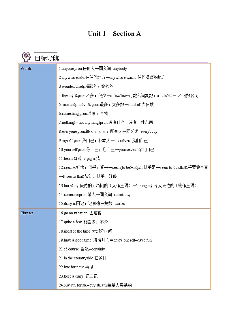 【同步讲义】人教版英语八年级上册-Unit 1 Section A 讲义01