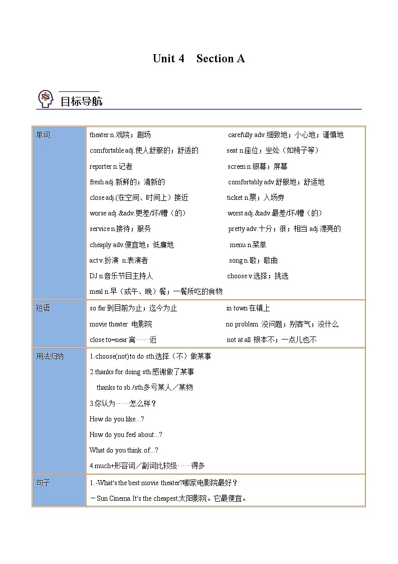【同步讲义】人教版英语八年级上册-Unit 4 Section A 讲义01