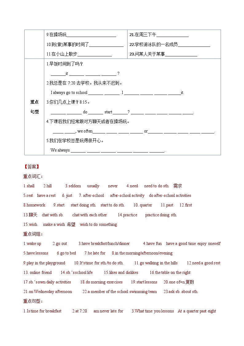 【同步讲义】牛津译林版英语七年级上册-Unit4 My day! 讲义(知识精讲+分层练习)( 教师版)第2页