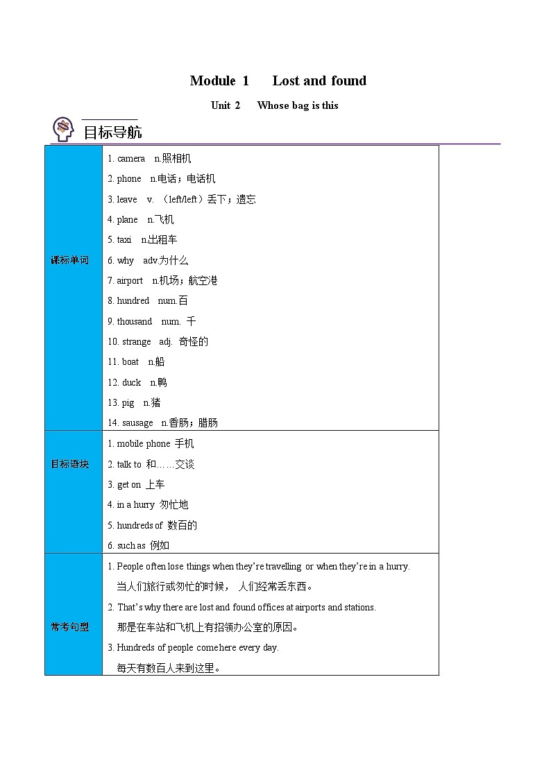 【同步讲义】外研版英语七年级下册-Module 1 Unit 2 Are they yours - 讲义01