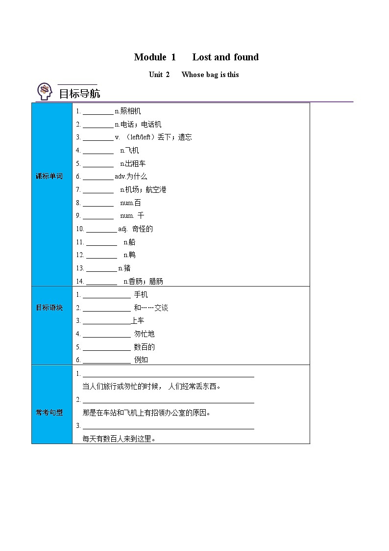 【同步讲义】外研版英语七年级下册-Module 1 Unit 2 Are they yours - 讲义01