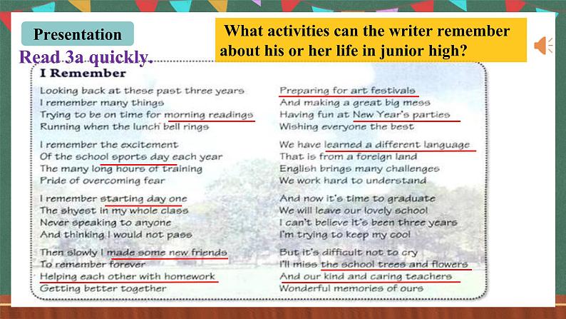 人教新目标版英语九下Unit 14 《 I remember meeting all of you in Grade 7.》Section A 3a-3c I Remember课件第7页