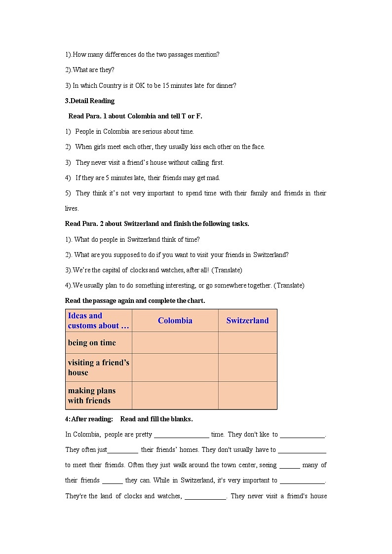 人教新目标版英语九下Unit10《 You're supposed to shake hands. 》Section A 3a-3c导学案02
