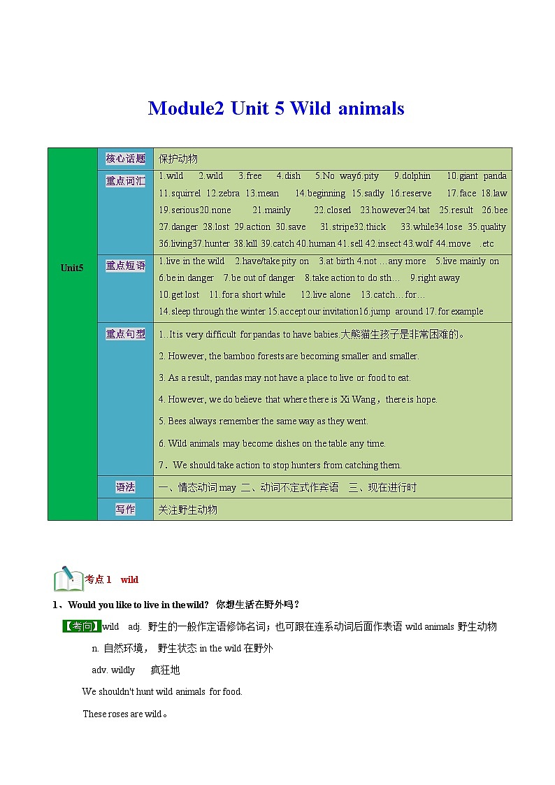 【期中单元考点讲练】(牛津译林版) 2023-2024学年八年级上册英语Unit5考点讲练试卷(解析版)第1页