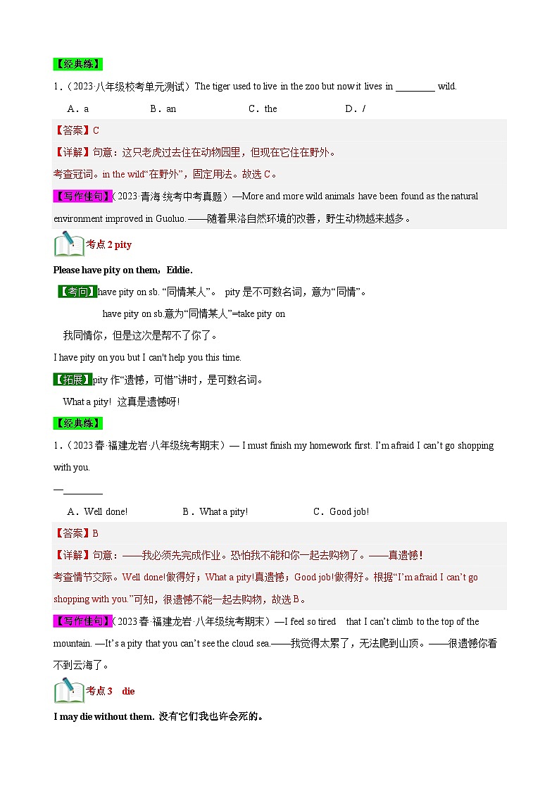 【期中单元考点讲练】(牛津译林版) 2023-2024学年八年级上册英语Unit5考点讲练试卷(解析版)第2页